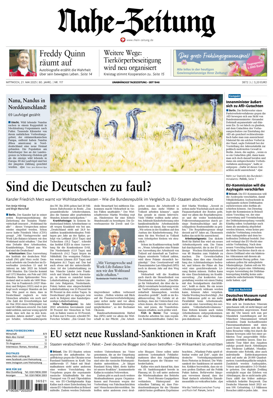 Nahe-Zeitung vom Mittwoch, 21.05.2025