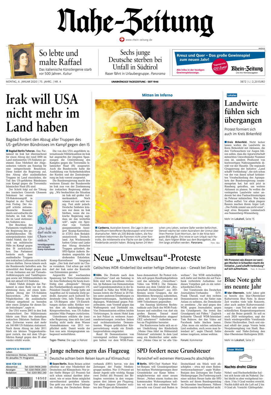 Nahe-Zeitung vom Montag, 06.01.2020