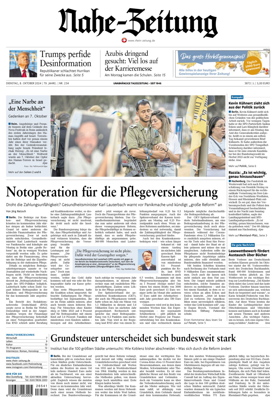 Nahe-Zeitung vom Dienstag, 08.10.2024