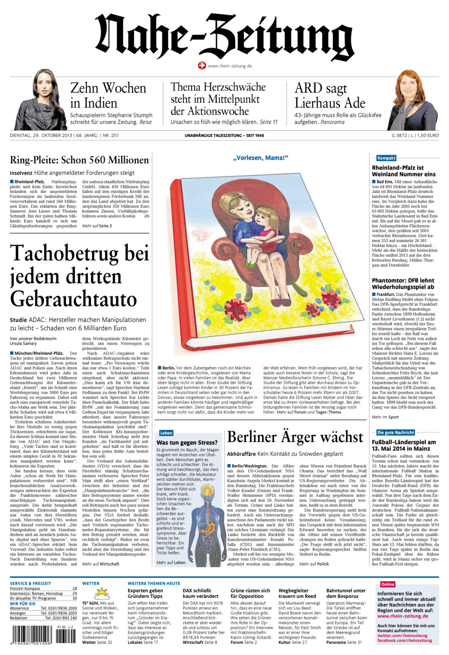 Nahe-Zeitung vom Dienstag, 29.10.2013