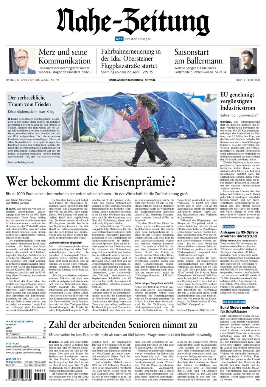 Nahe-Zeitung vom Freitag, 17.04.2026