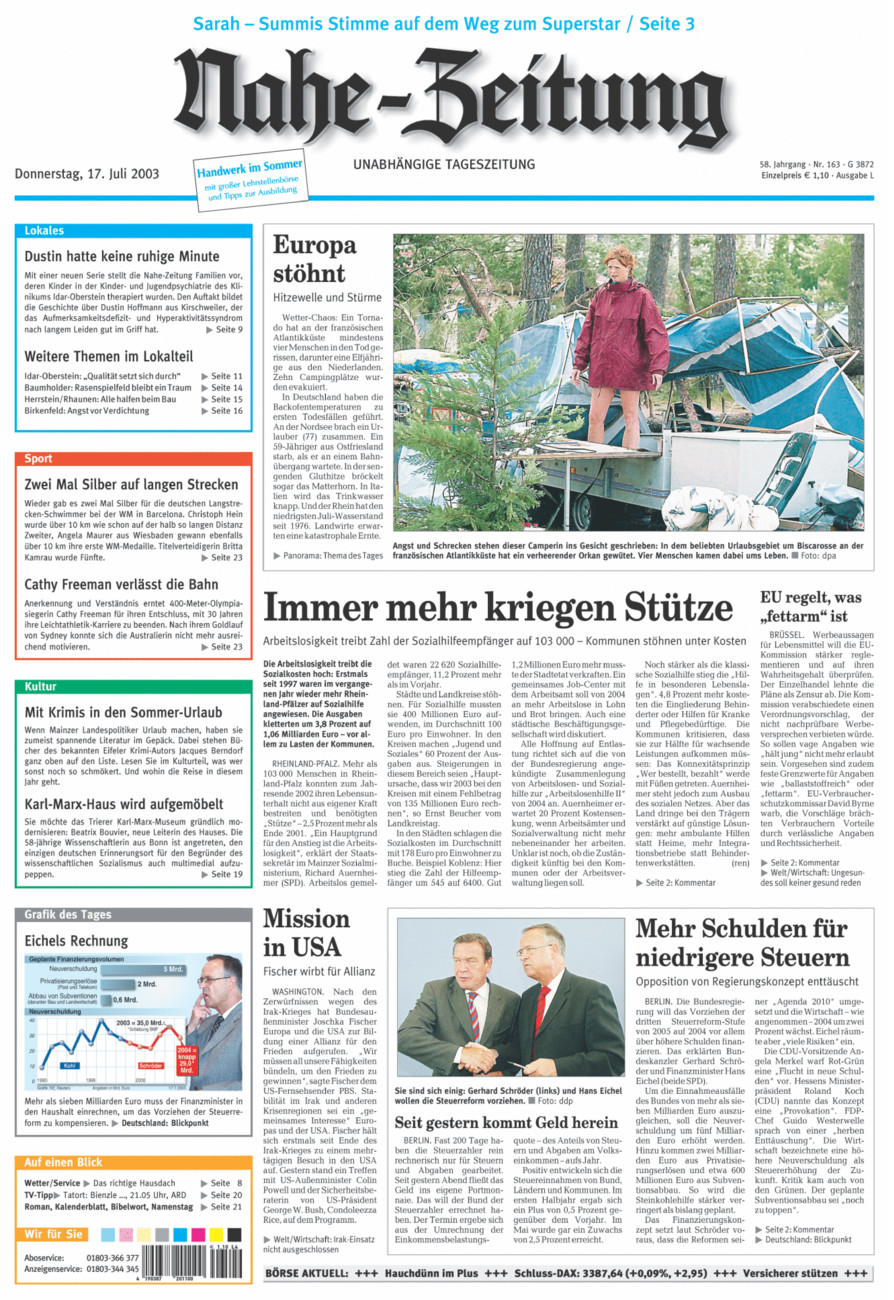 Nahe-Zeitung vom Donnerstag, 17.07.2003