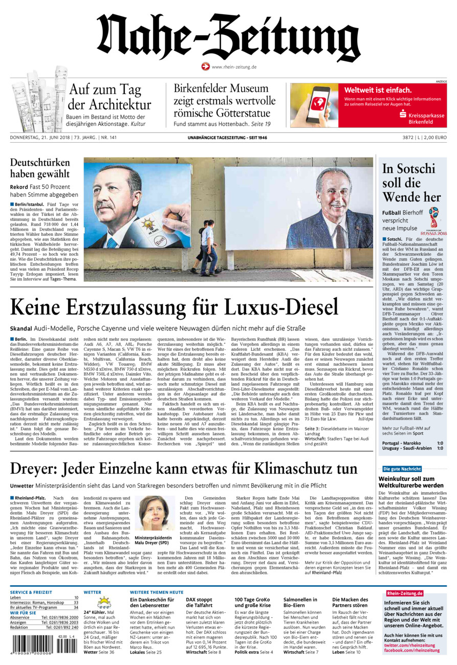 Nahe-Zeitung vom Donnerstag, 21.06.2018