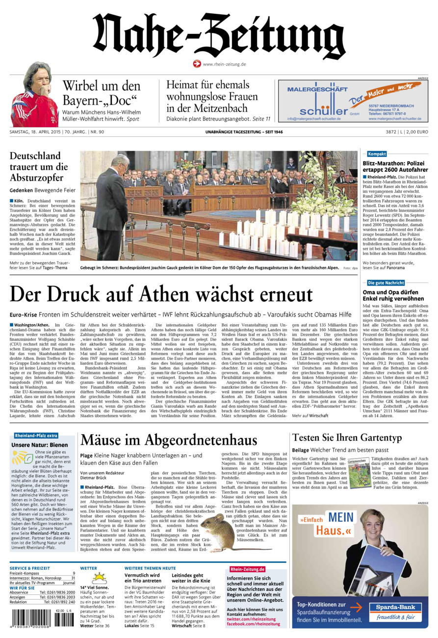 Nahe-Zeitung vom Samstag, 18.04.2015