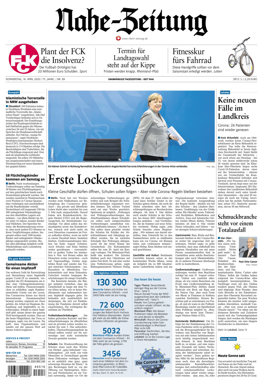 Nahe-Zeitung vom Donnerstag, 16.04.2020