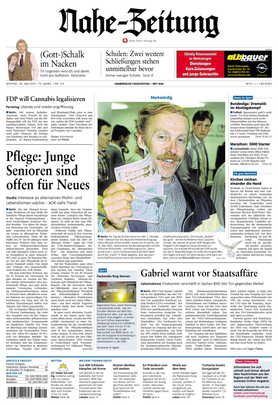 Nahe-Zeitung vom Montag, 18.05.2015