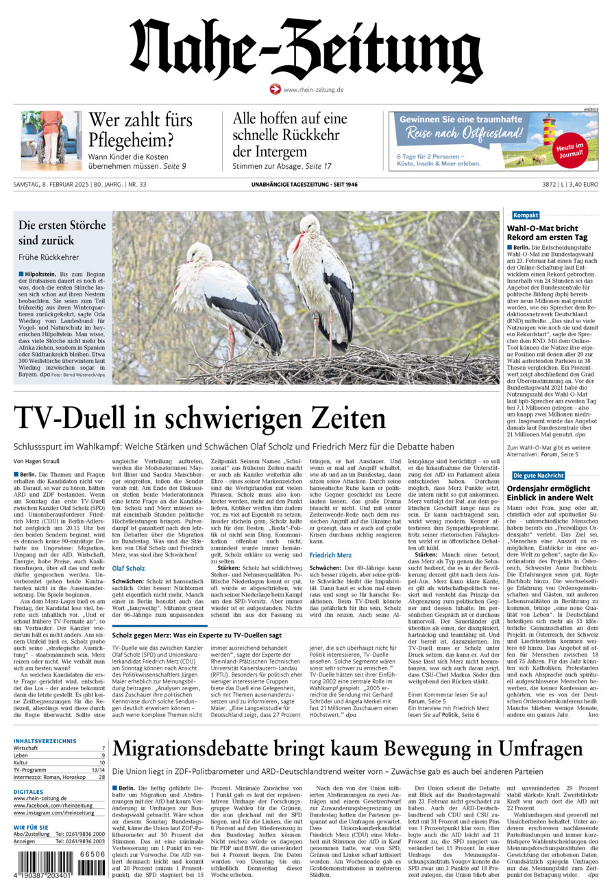 Nahe-Zeitung vom Samstag, 08.02.2025