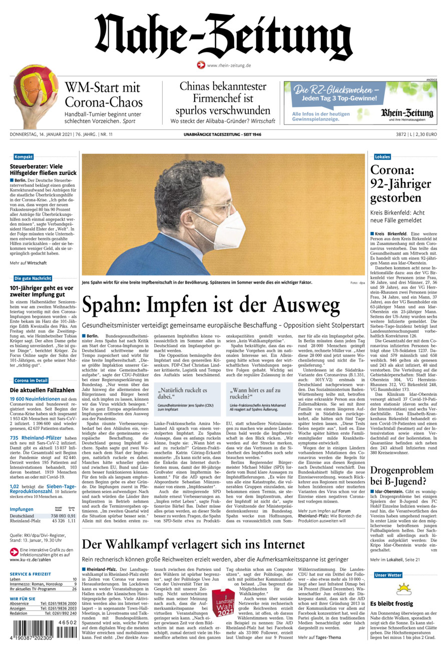 Nahe-Zeitung vom Donnerstag, 14.01.2021