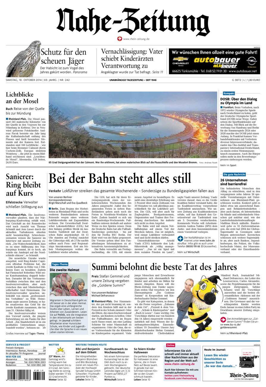 Nahe-Zeitung vom Samstag, 18.10.2014