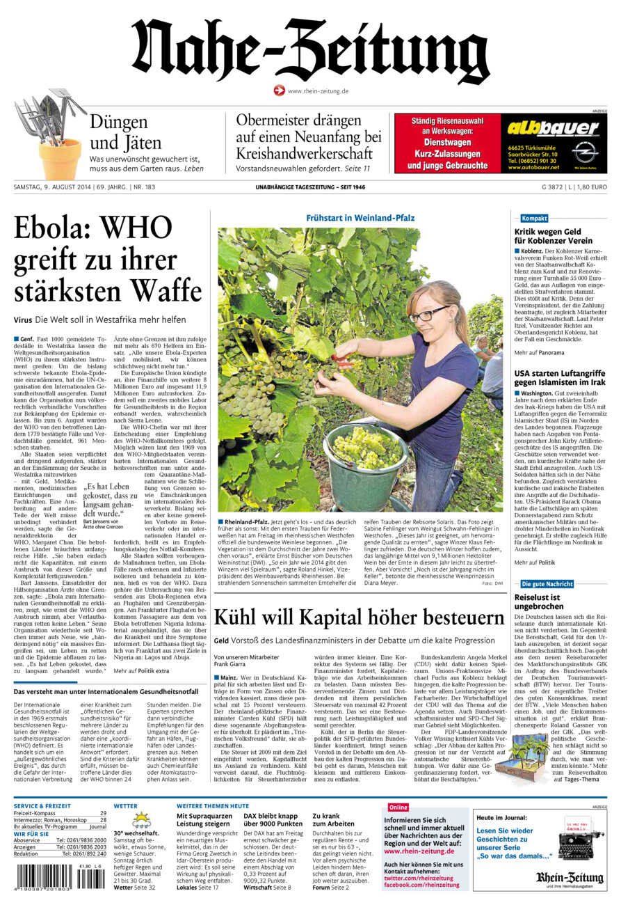 Nahe-Zeitung vom Samstag, 09.08.2014