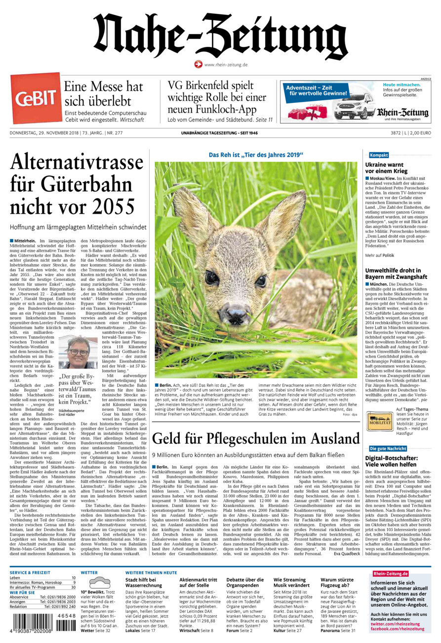 Nahe-Zeitung vom Donnerstag, 29.11.2018
