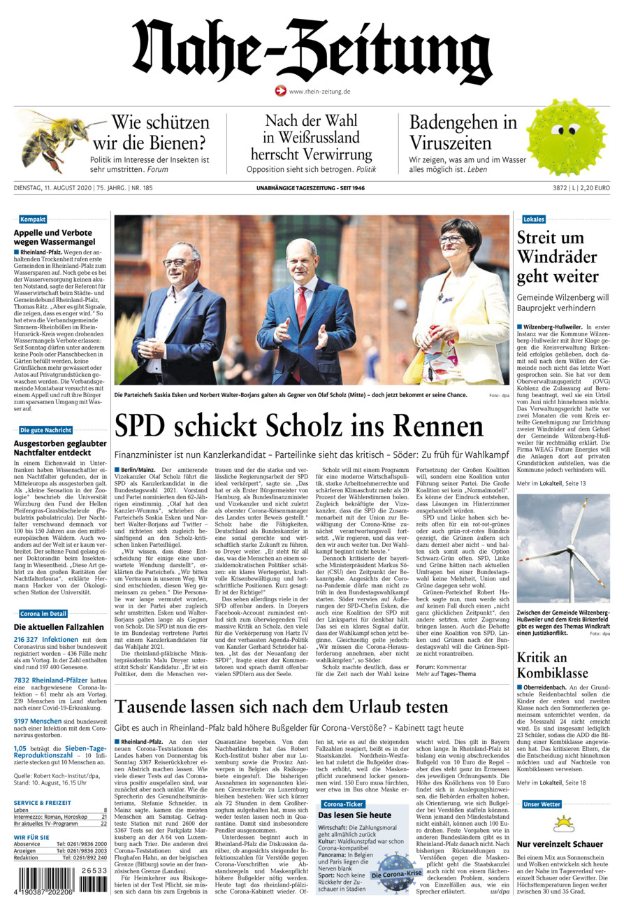 Nahe-Zeitung vom Dienstag, 11.08.2020