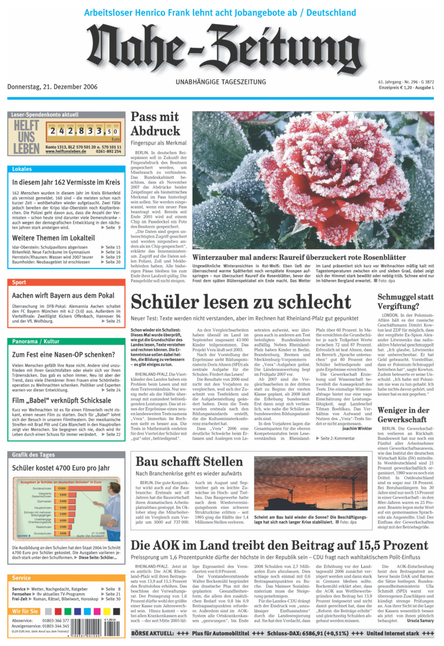 Nahe-Zeitung vom Donnerstag, 21.12.2006