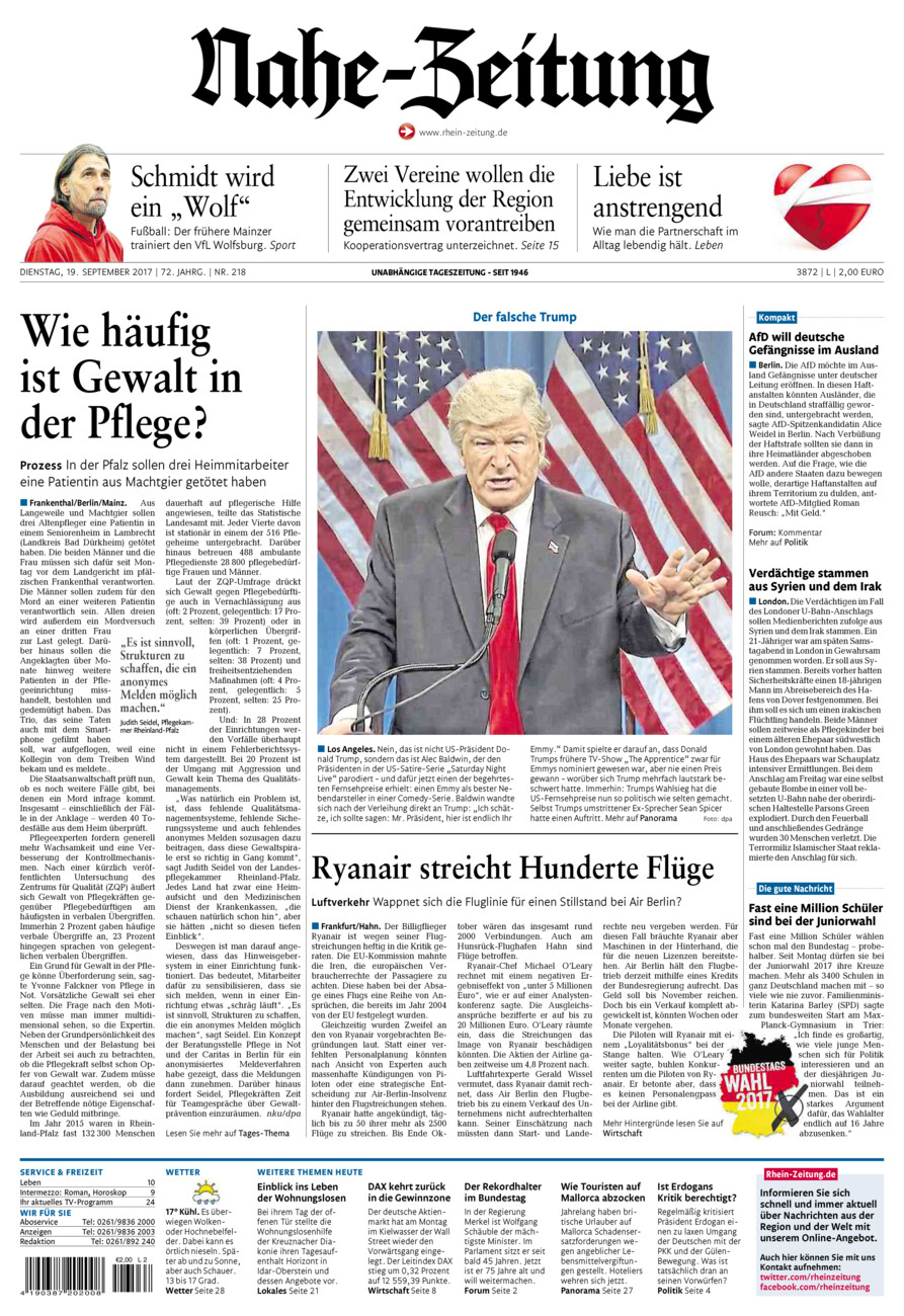 Nahe-Zeitung vom Dienstag, 19.09.2017
