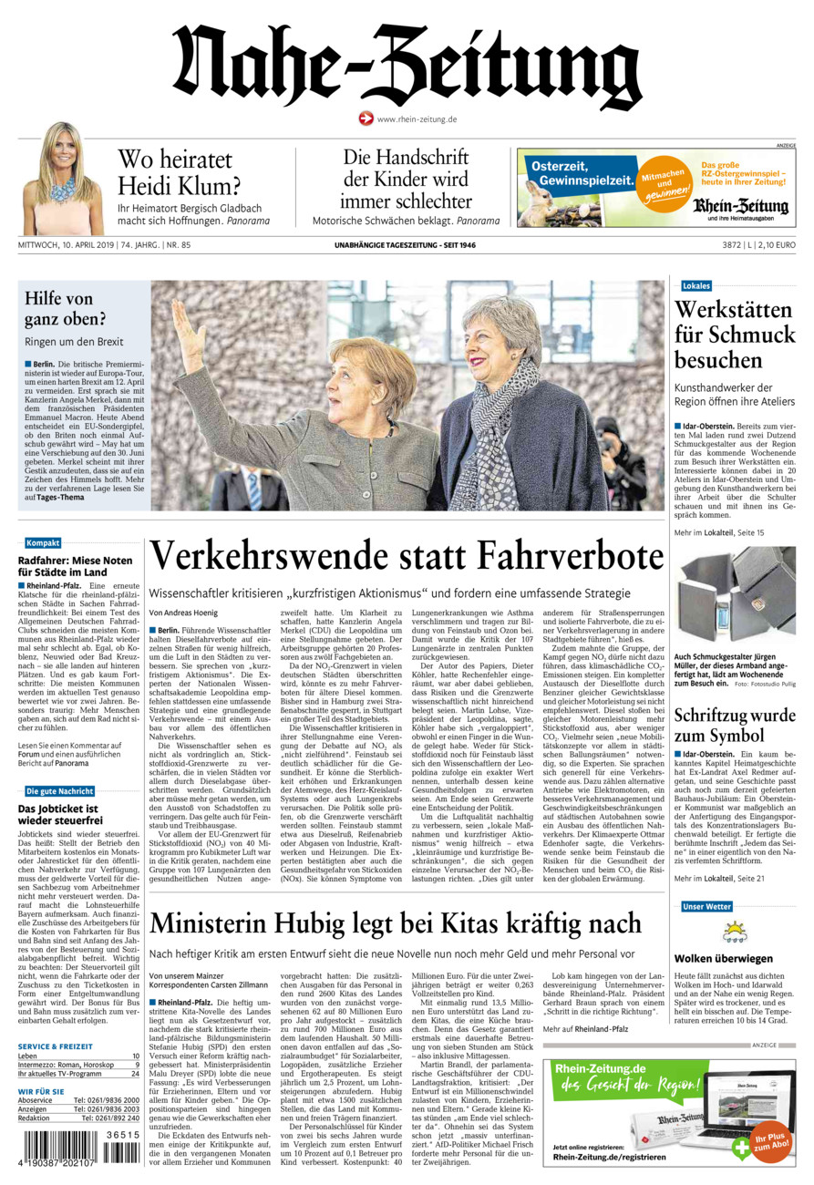 Nahe-Zeitung vom Mittwoch, 10.04.2019