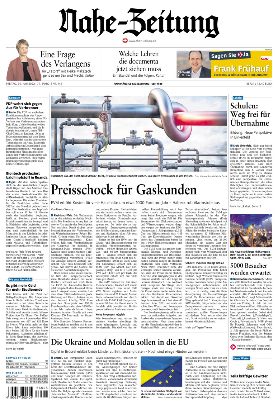 Nahe-Zeitung vom Freitag, 24.06.2022