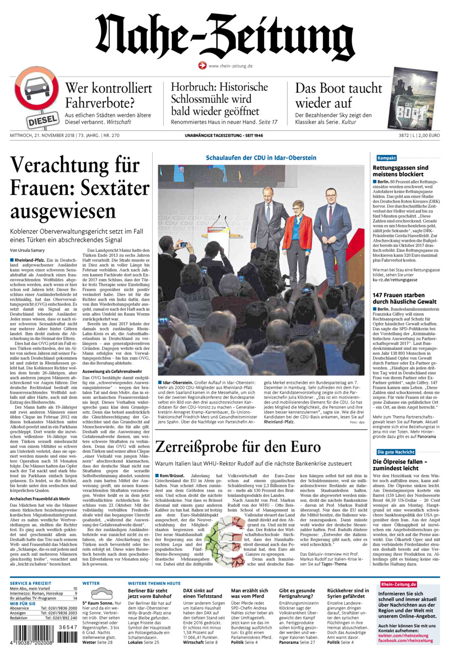 Nahe-Zeitung vom Mittwoch, 21.11.2018