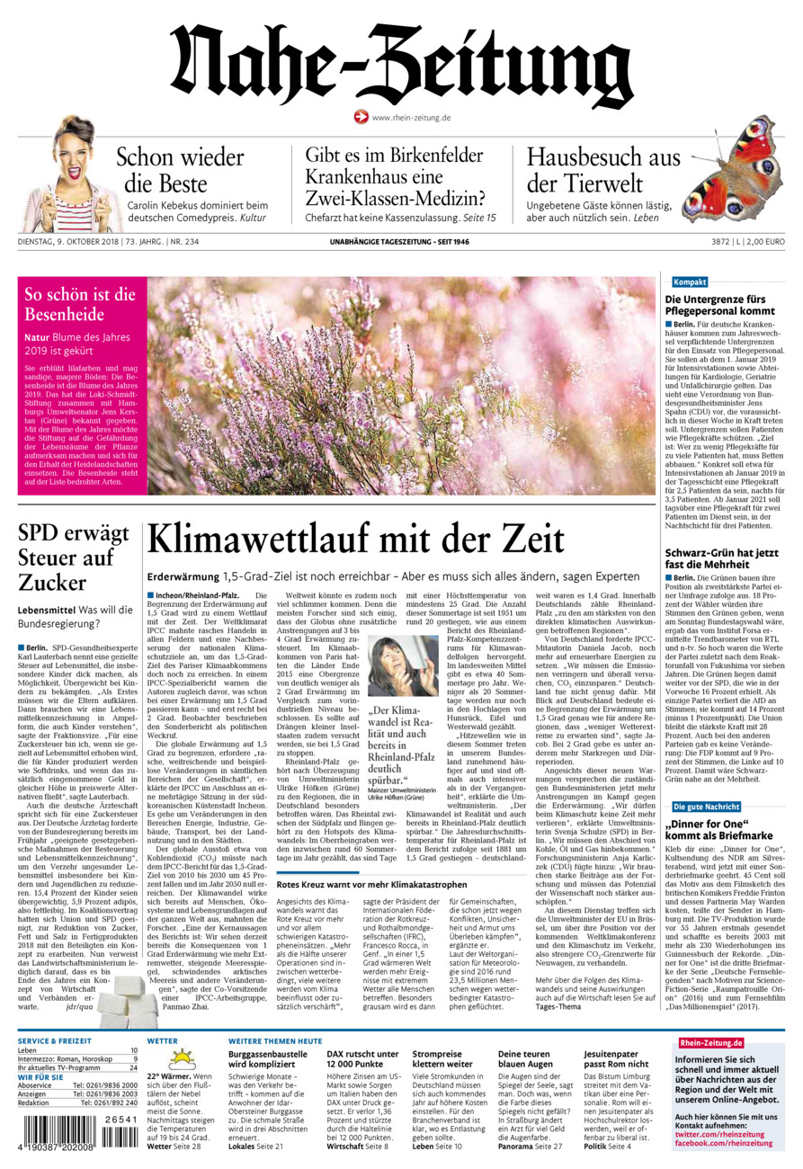 Nahe-Zeitung vom Dienstag, 09.10.2018