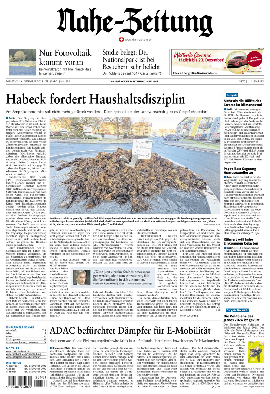 Nahe-Zeitung vom Dienstag, 19.12.2023
