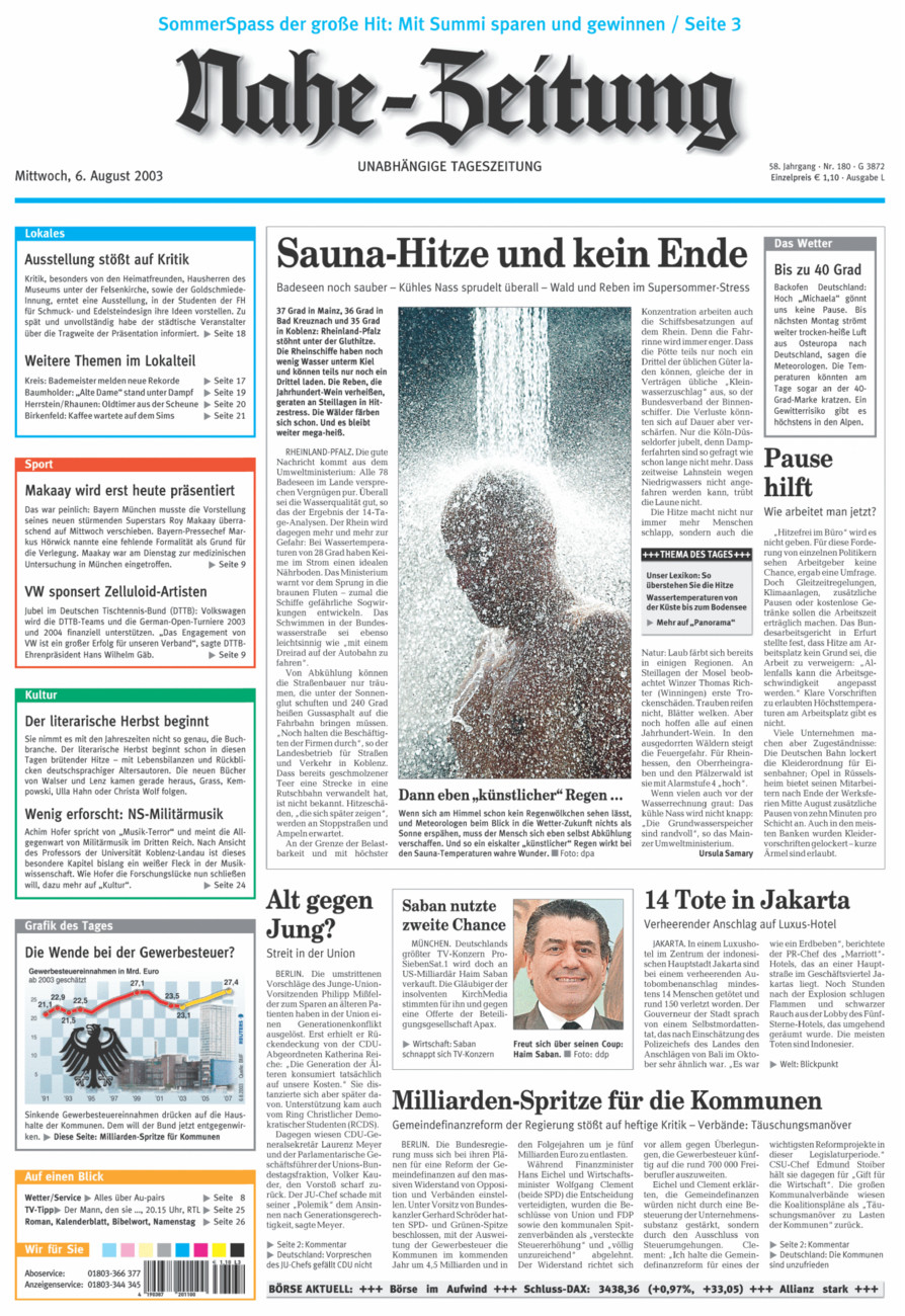 Nahe-Zeitung vom Mittwoch, 06.08.2003