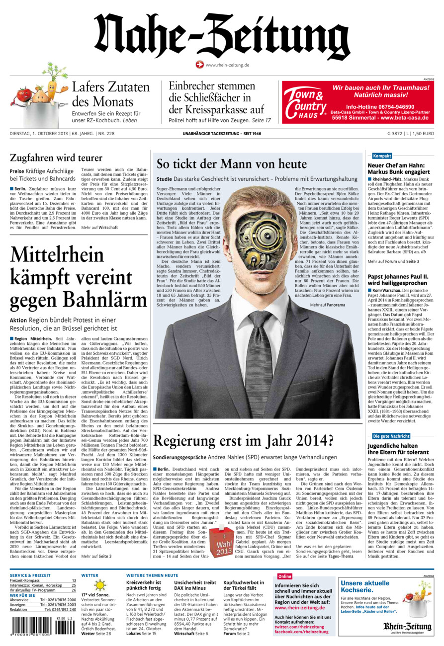 Nahe-Zeitung vom Dienstag, 01.10.2013