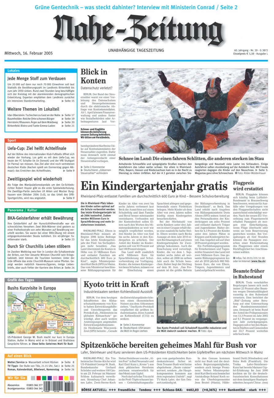 Nahe-Zeitung vom Mittwoch, 16.02.2005