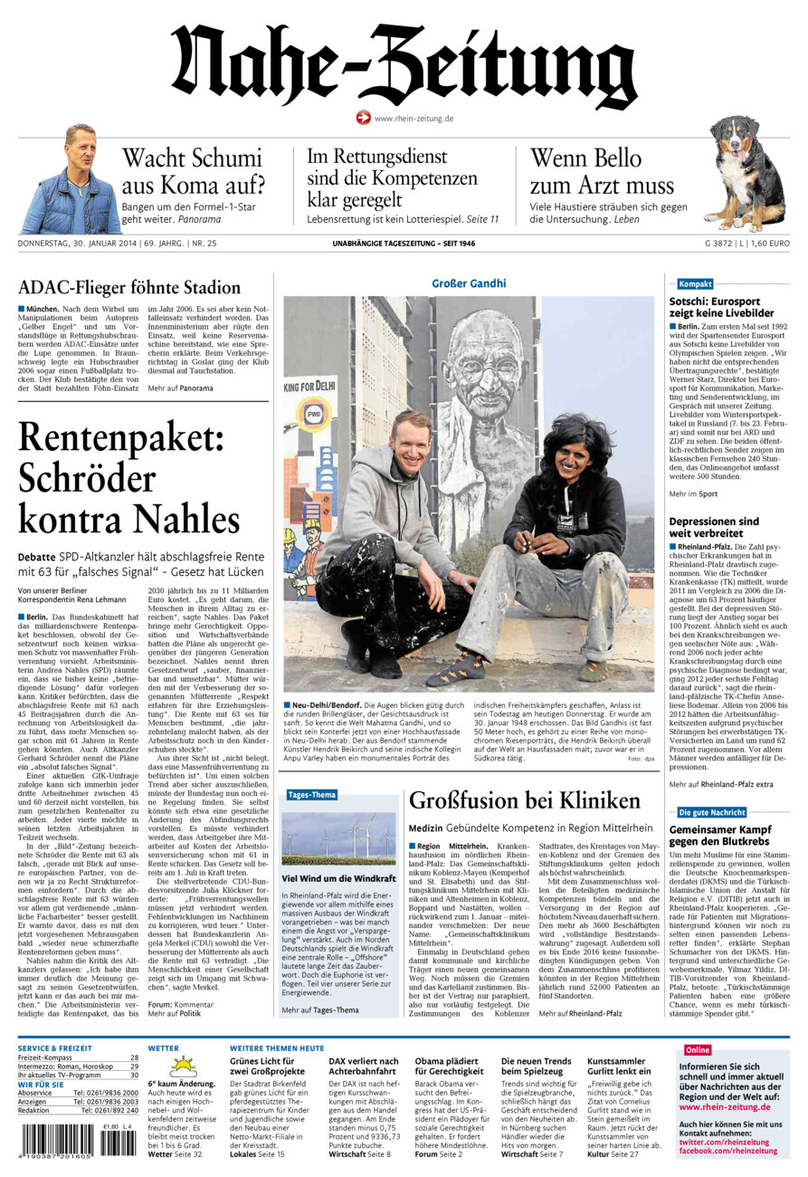 Nahe-Zeitung vom Donnerstag, 30.01.2014