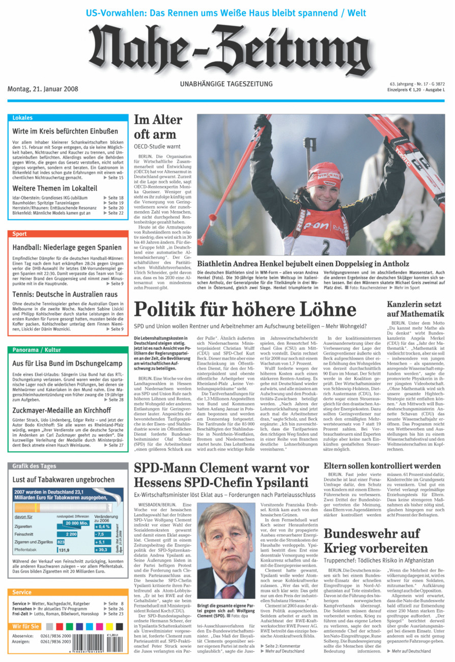Nahe-Zeitung vom Montag, 21.01.2008
