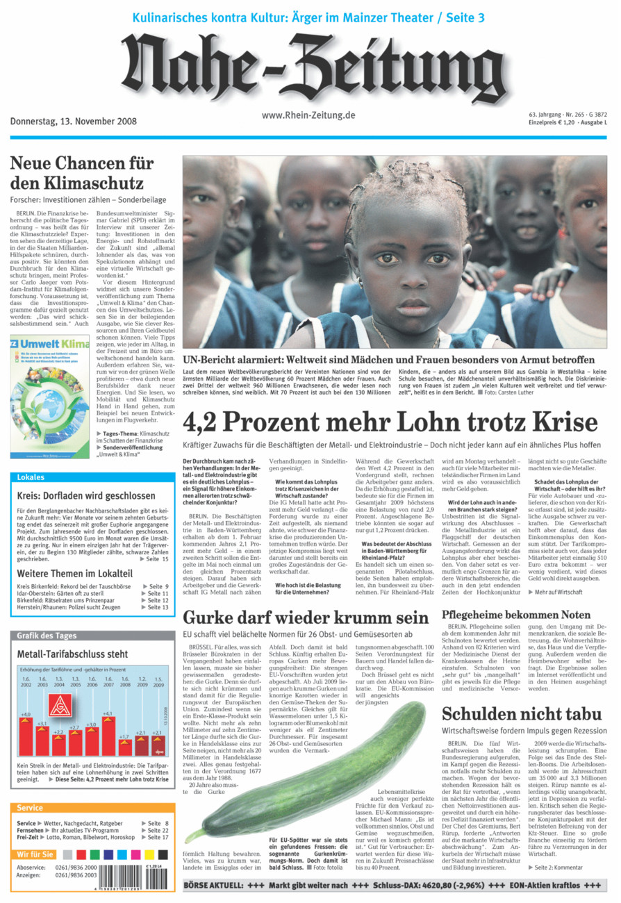 Nahe-Zeitung vom Donnerstag, 13.11.2008