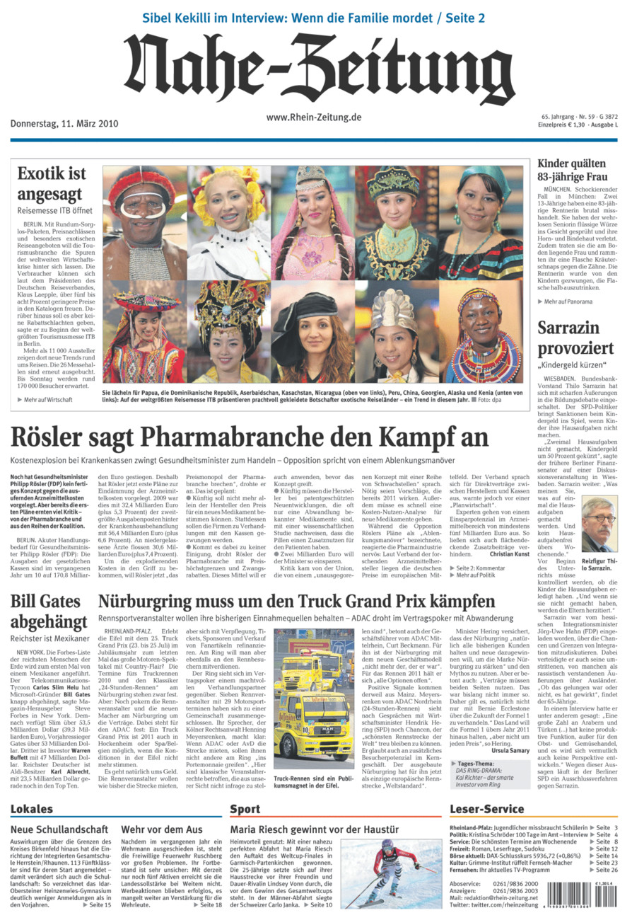 Nahe-Zeitung vom Donnerstag, 11.03.2010