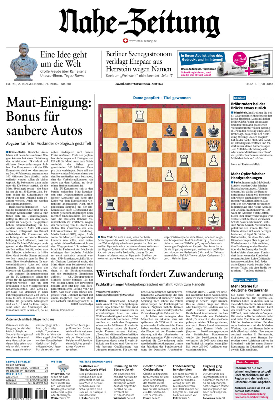 Nahe-Zeitung vom Freitag, 02.12.2016