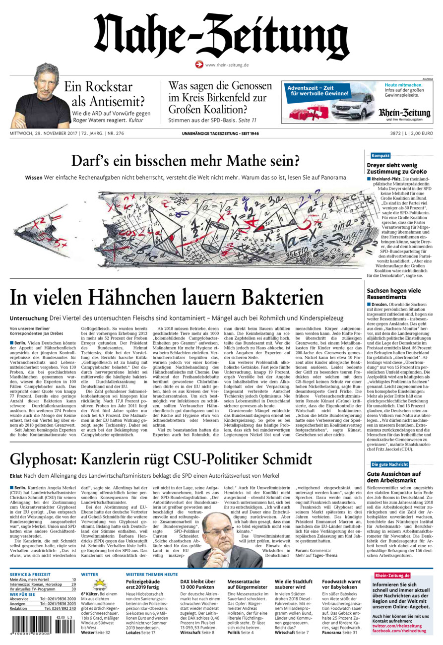 Nahe-Zeitung vom Mittwoch, 29.11.2017