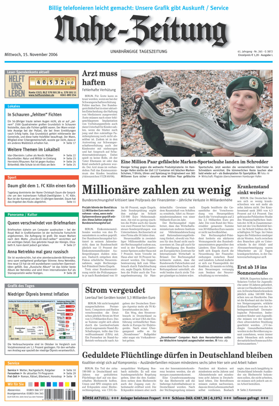 Nahe-Zeitung vom Mittwoch, 15.11.2006