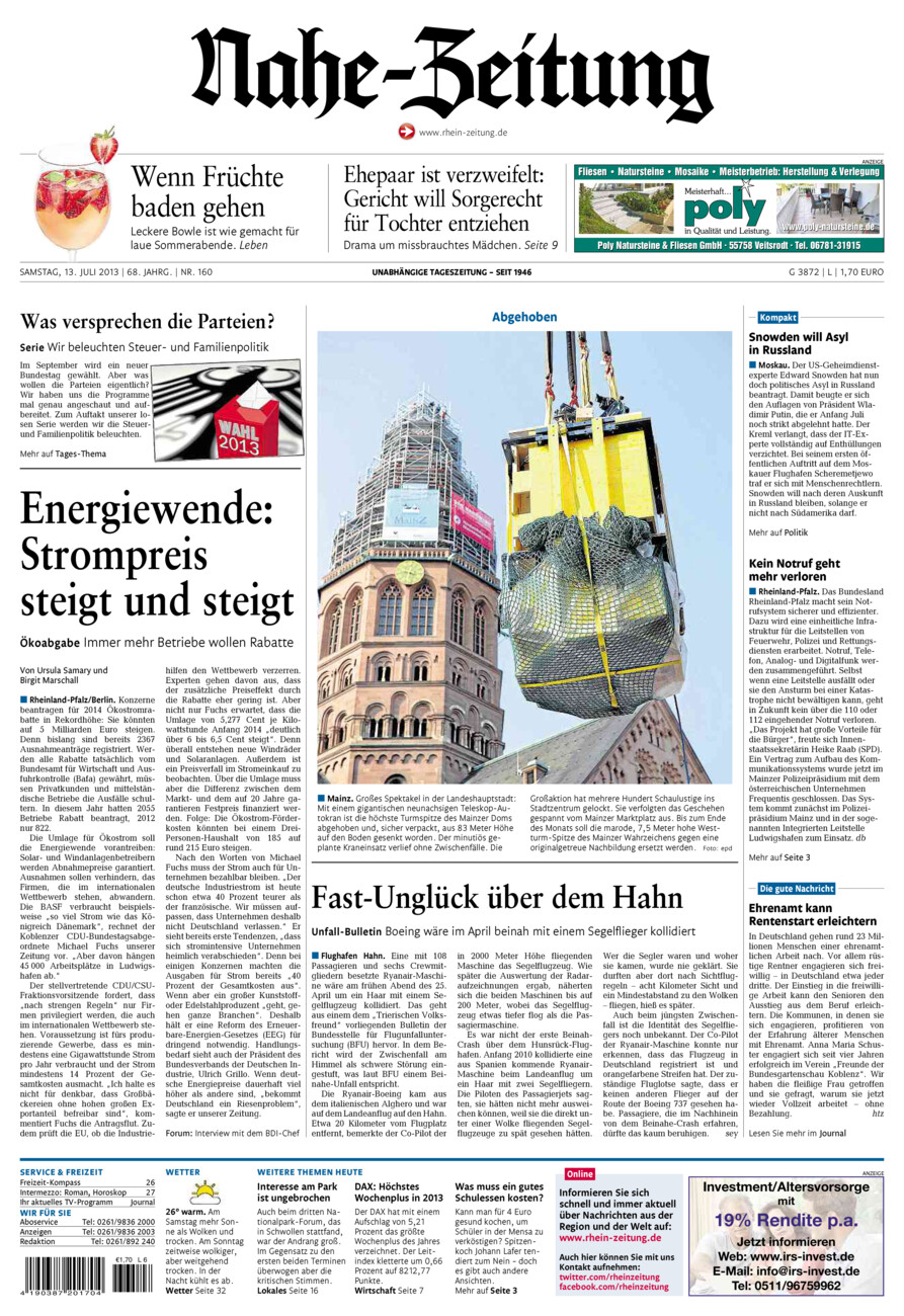 Nahe-Zeitung vom Samstag, 13.07.2013
