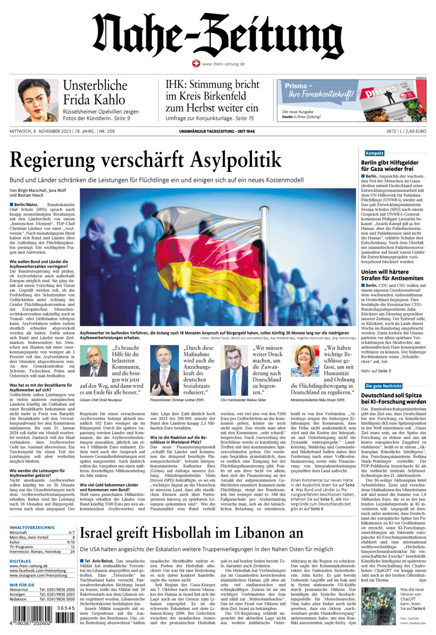 Nahe-Zeitung vom Mittwoch, 08.11.2023