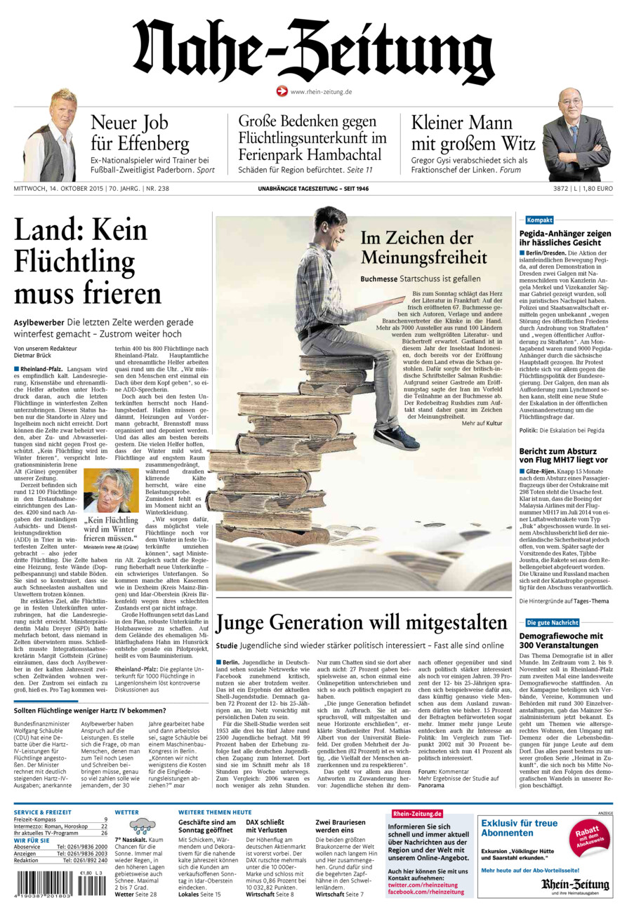 Nahe-Zeitung vom Mittwoch, 14.10.2015