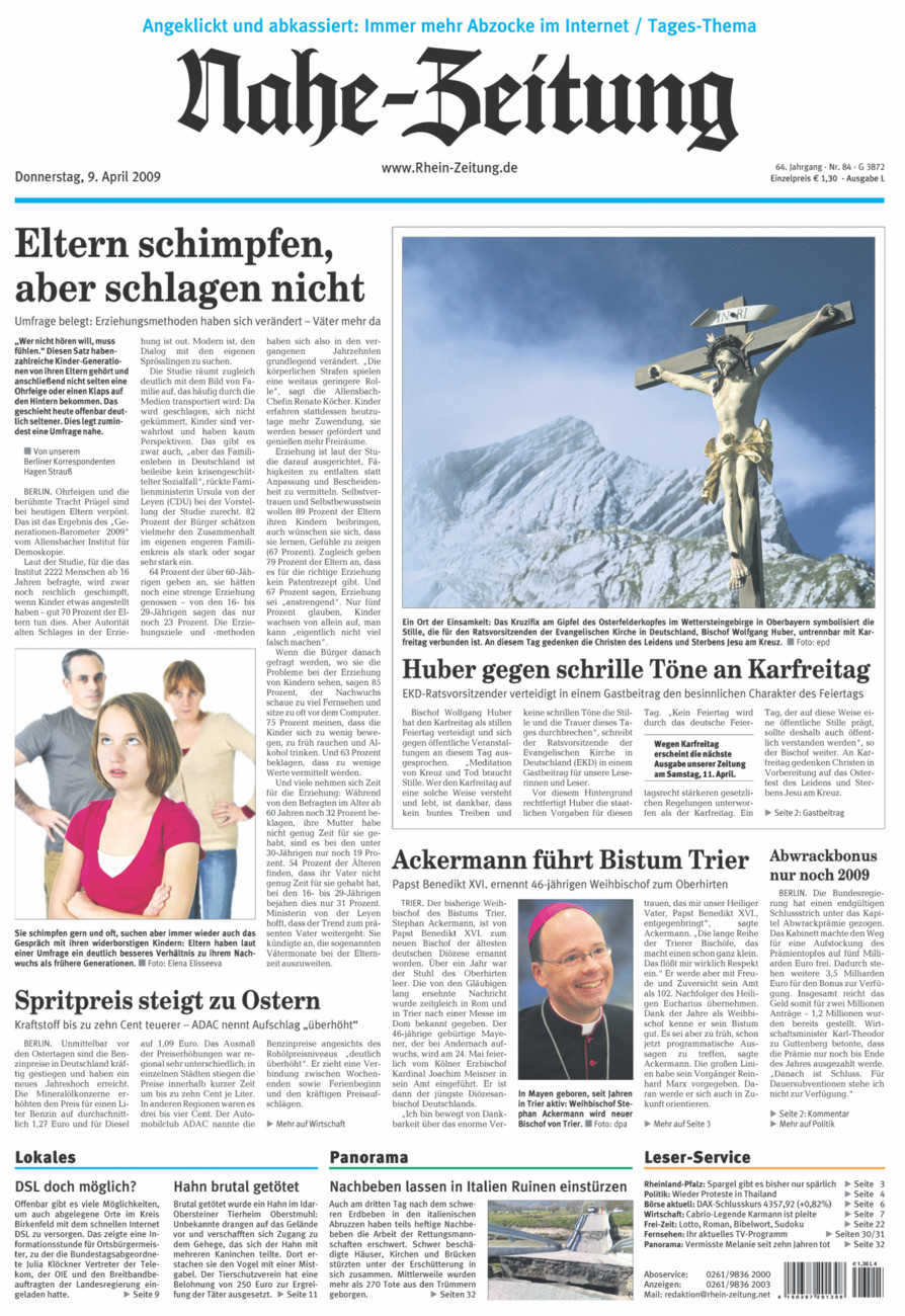 Nahe-Zeitung vom Donnerstag, 09.04.2009