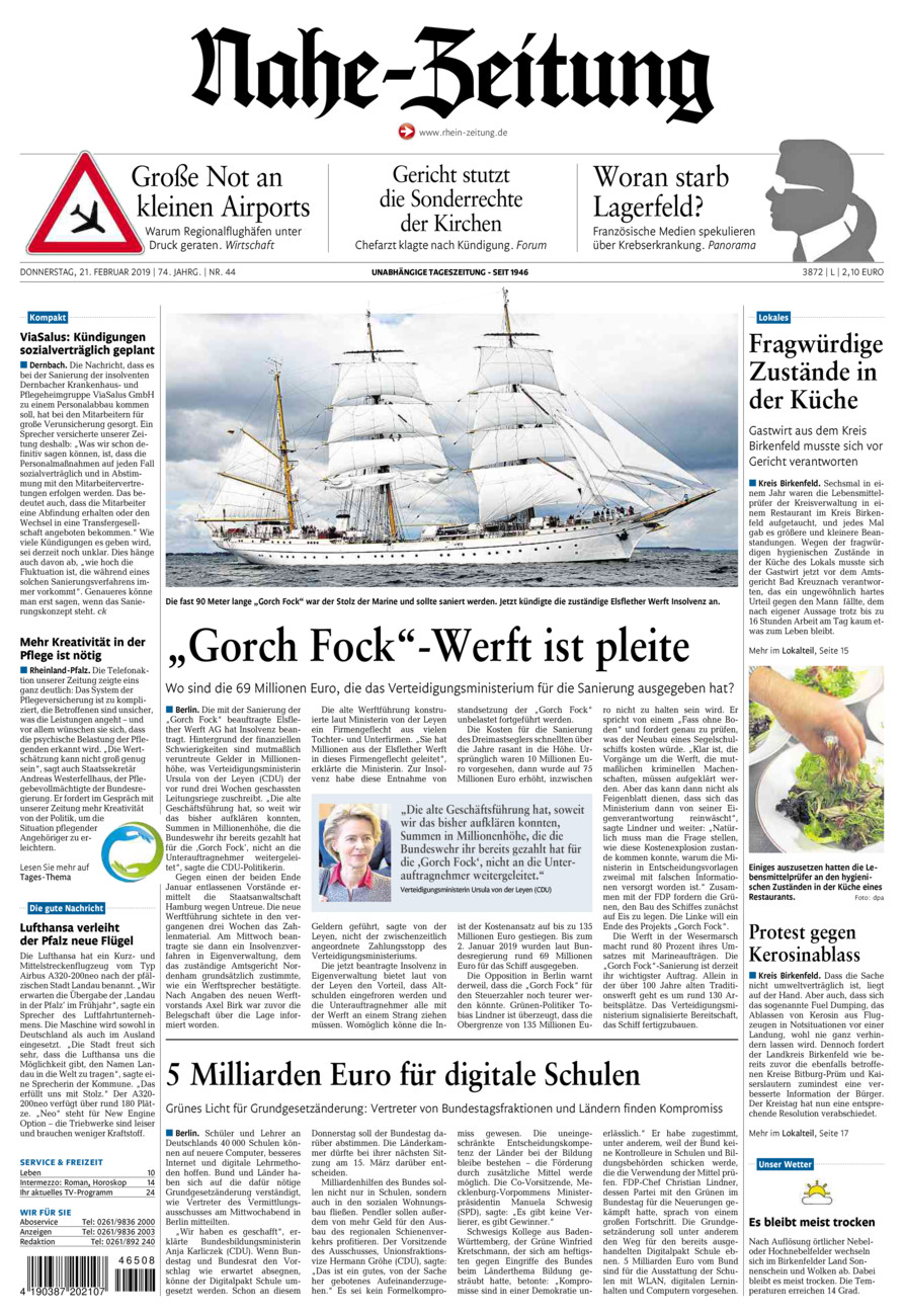 Nahe-Zeitung vom Donnerstag, 21.02.2019