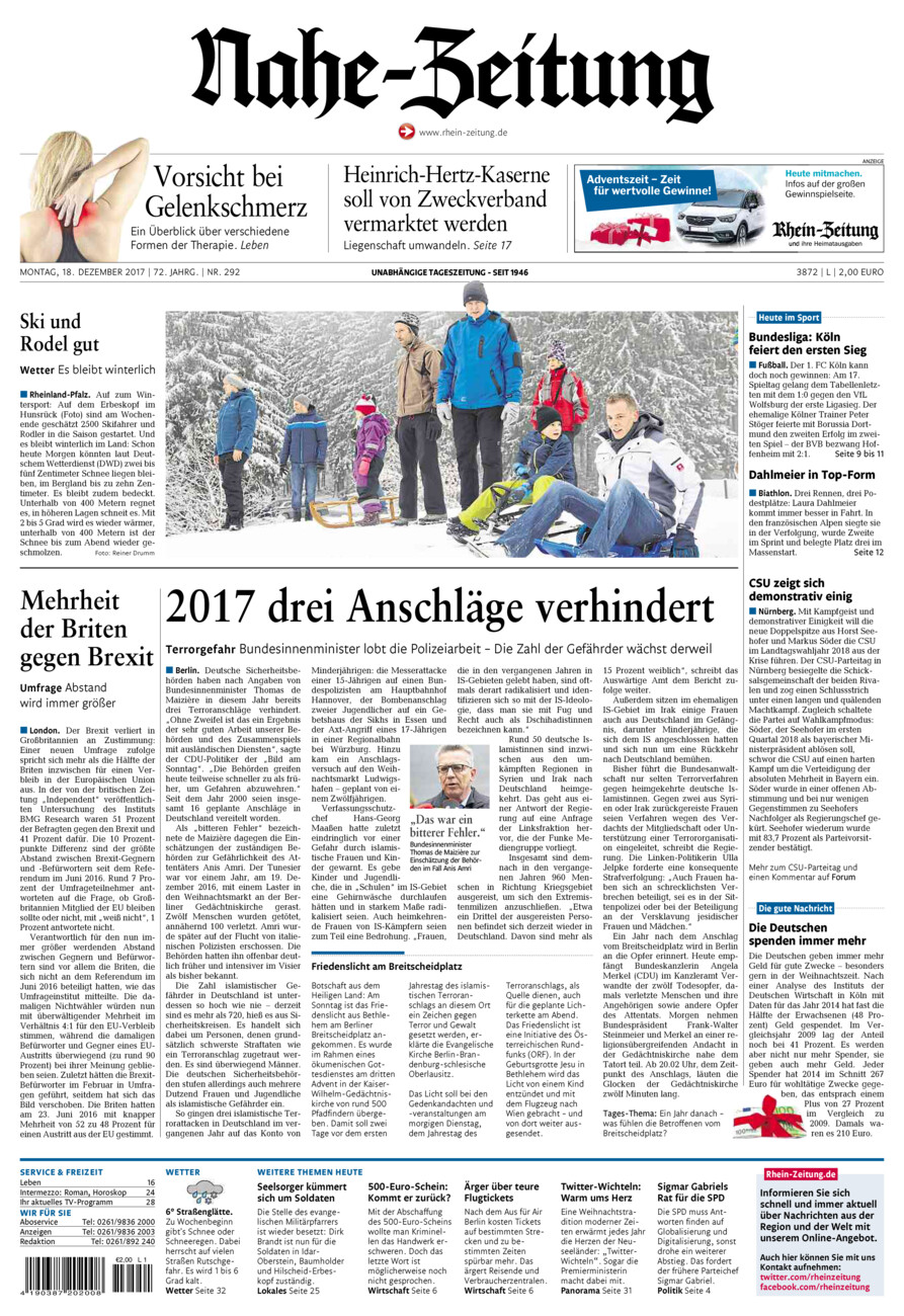 Nahe-Zeitung vom Montag, 18.12.2017