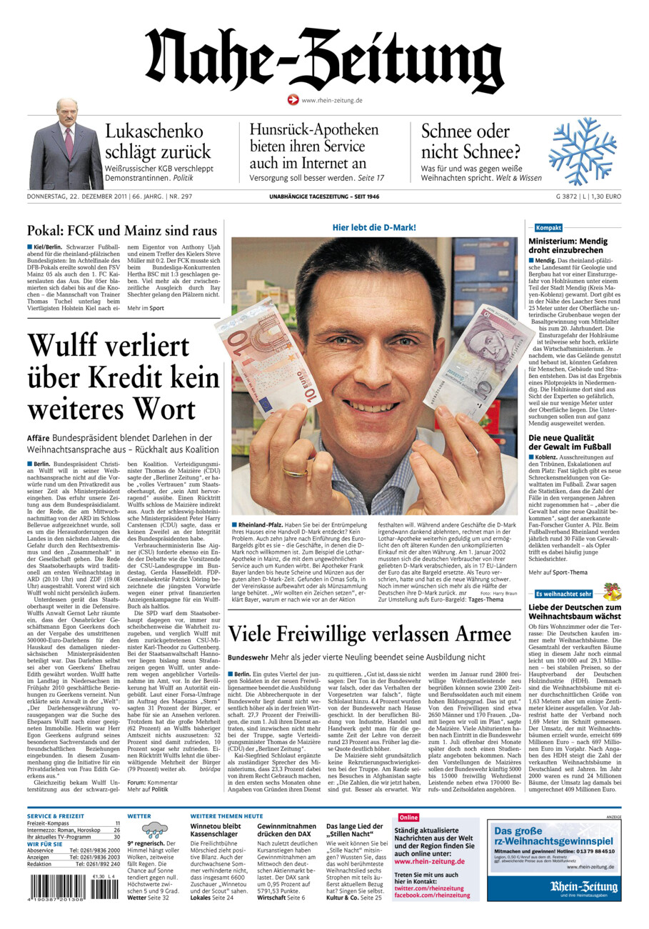 Nahe-Zeitung vom Donnerstag, 22.12.2011