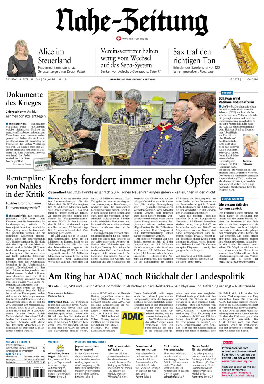 Nahe-Zeitung vom Dienstag, 04.02.2014