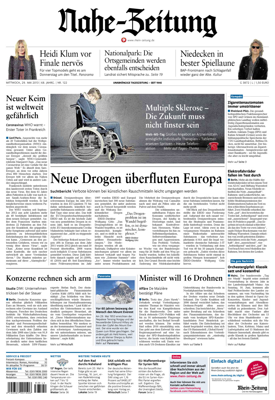 Nahe-Zeitung vom Mittwoch, 29.05.2013