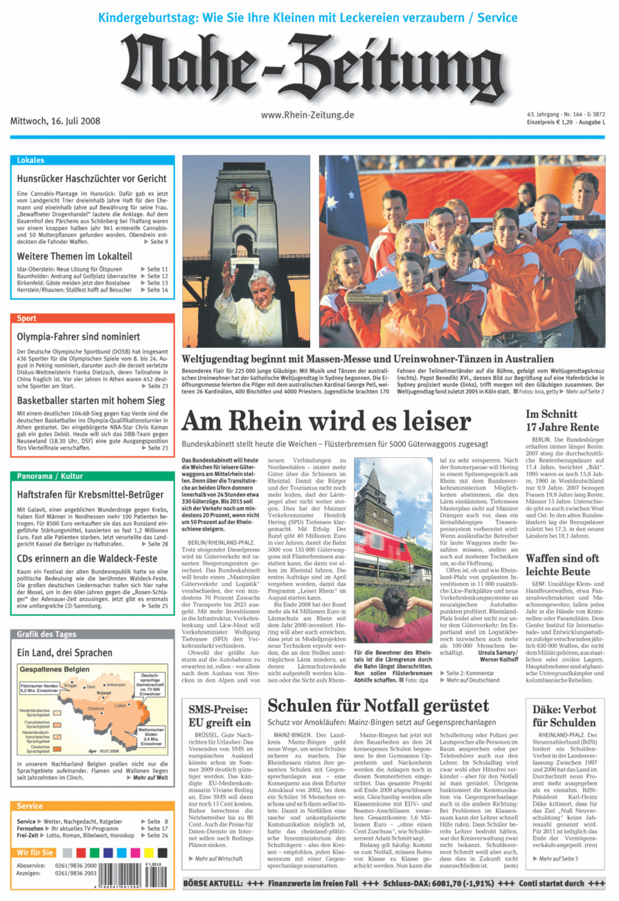 Nahe-Zeitung vom Mittwoch, 16.07.2008