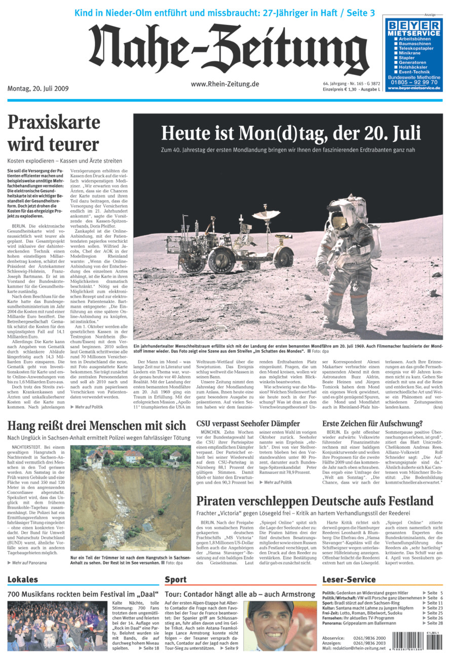 Nahe-Zeitung vom Montag, 20.07.2009