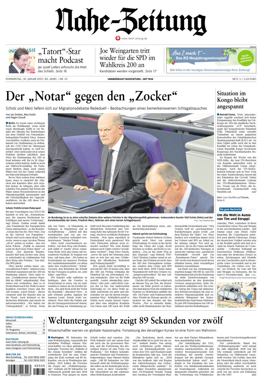 Nahe-Zeitung vom Donnerstag, 30.01.2025