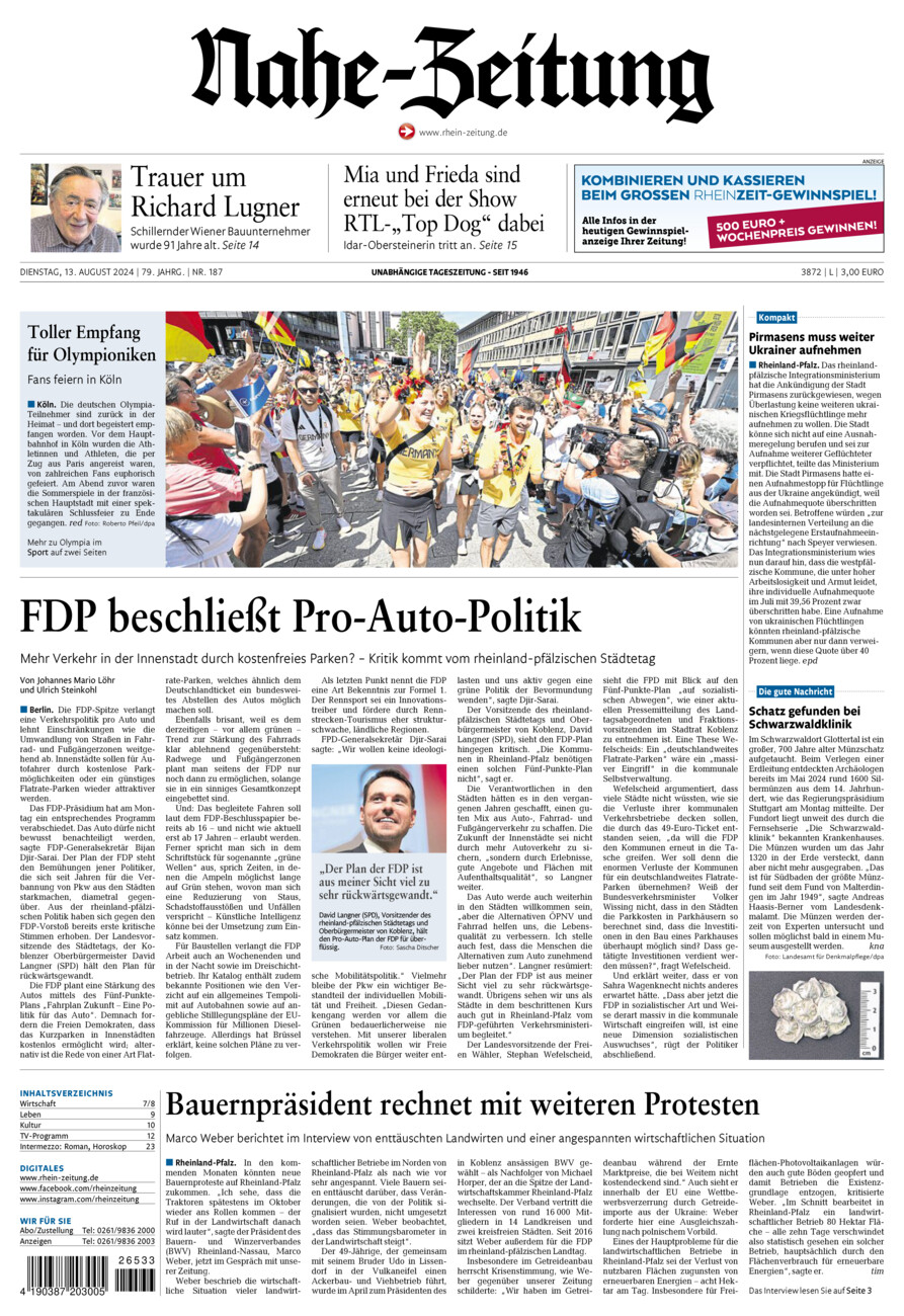 Nahe-Zeitung vom Dienstag, 13.08.2024