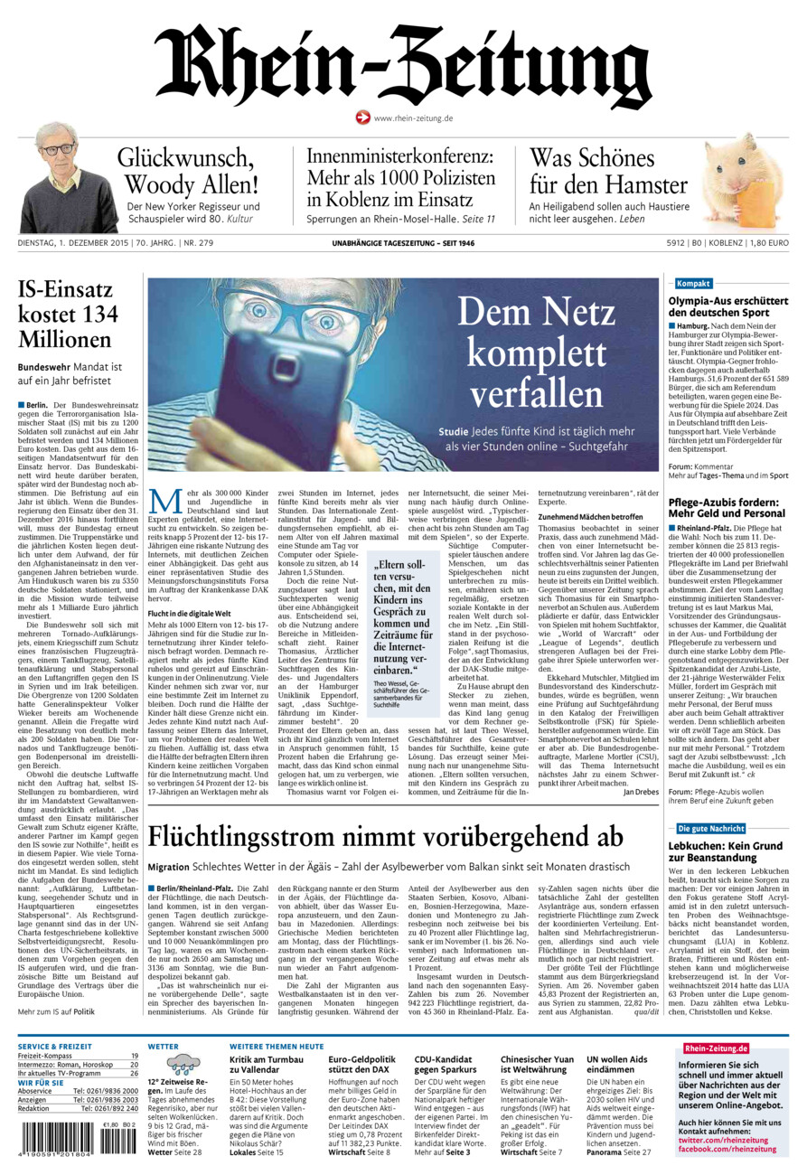 Rhein-Zeitung Koblenz & Region vom Dienstag, 01.12.2015
