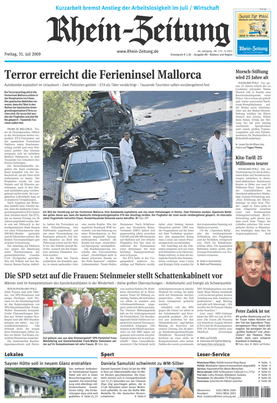Rhein-Zeitung Koblenz & Region vom Freitag, 31.07.2009