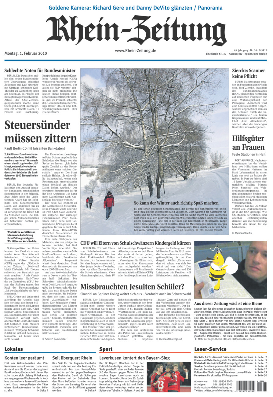 Rhein-Zeitung Koblenz & Region vom Montag, 01.02.2010