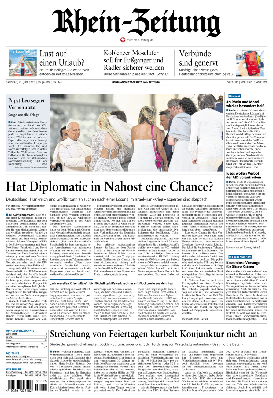 Rhein-Zeitung Koblenz & Region vom Samstag, 21.06.2025